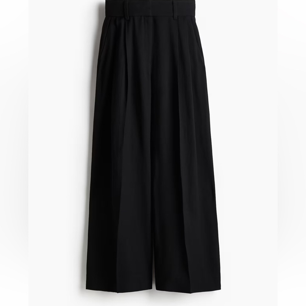 H&M Edition Black Wide-Leg High-Waist Trousers Pants Sz 14 - Picture 4 of 5